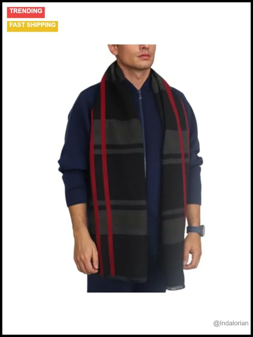 Men's Cashmere Feel Scarf with Tassels Fringes Long Winter Autumn